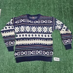 VTG American Portrait Men's Sweater Med USA Blue Fair Isle Snowflake Winter Knit